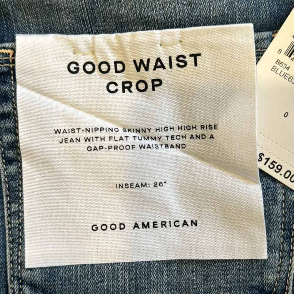 Brand NWT Good American "Good Waist Crop" distressed skinny jeans Size 0/25 - Picture 2 of 5